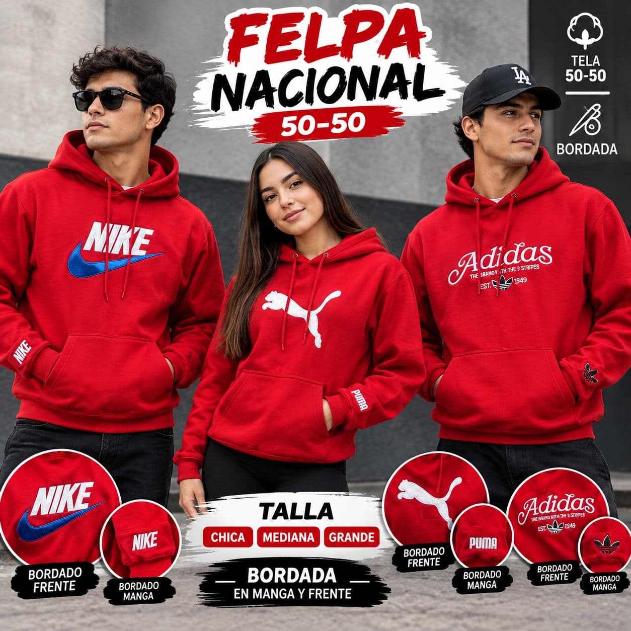 Sudadera felpa nacional bordada roja