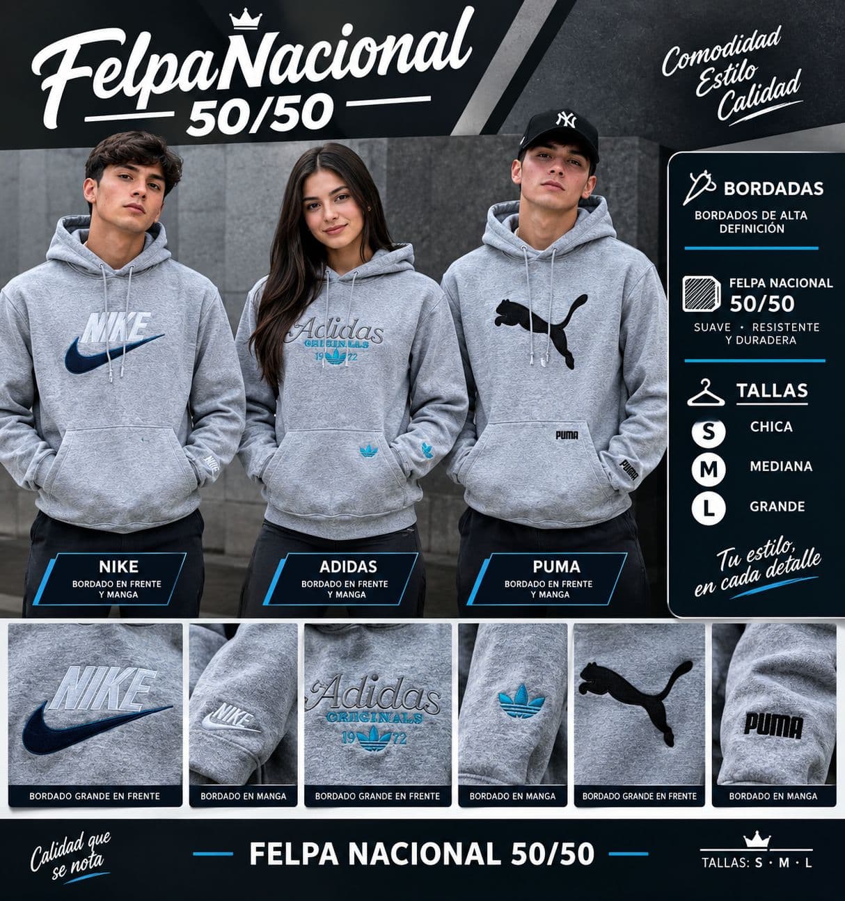 Sudadera felpa nacional bordada gris jaspe