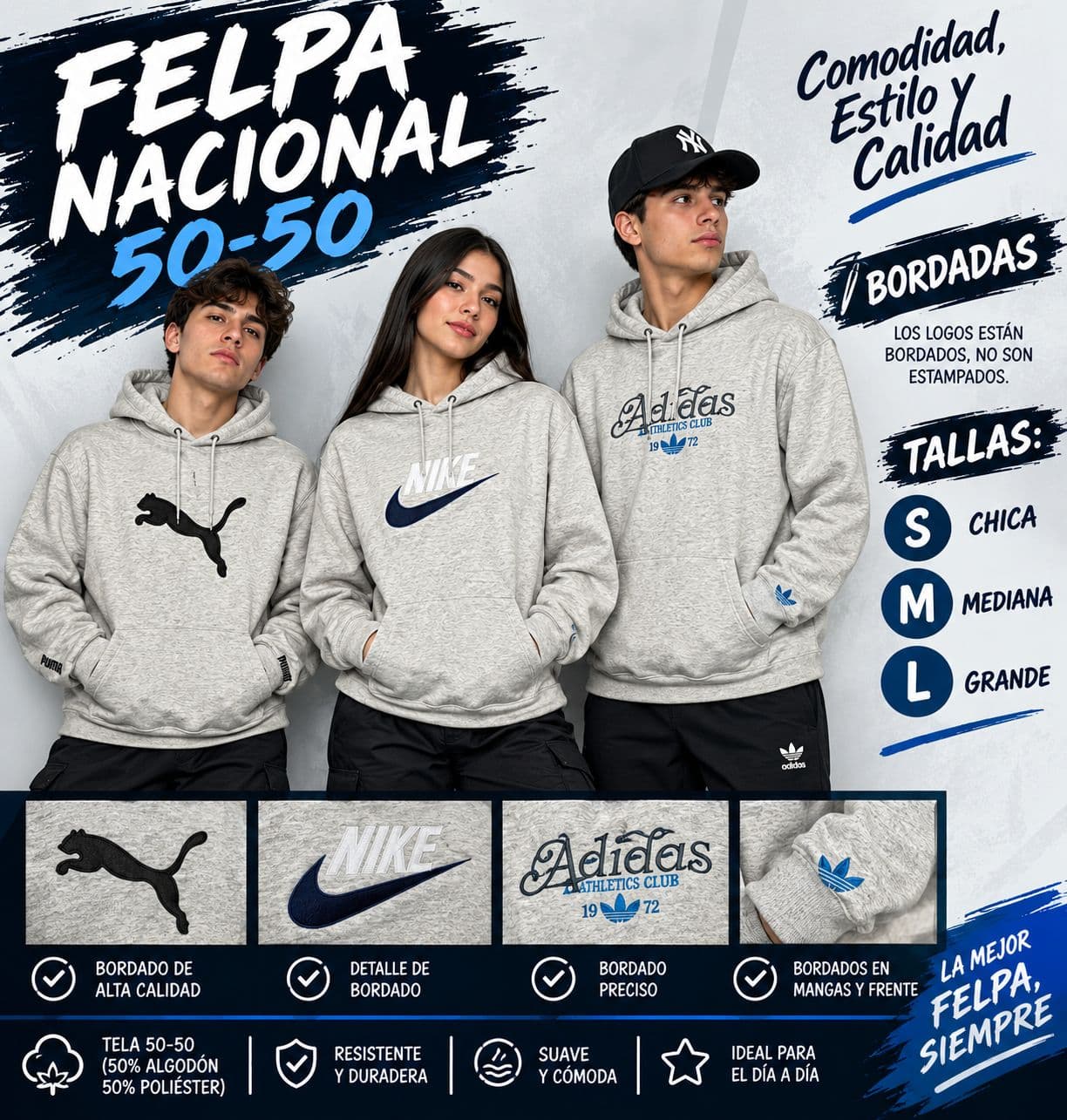 Sudadera felpa nacional bordada gris claro